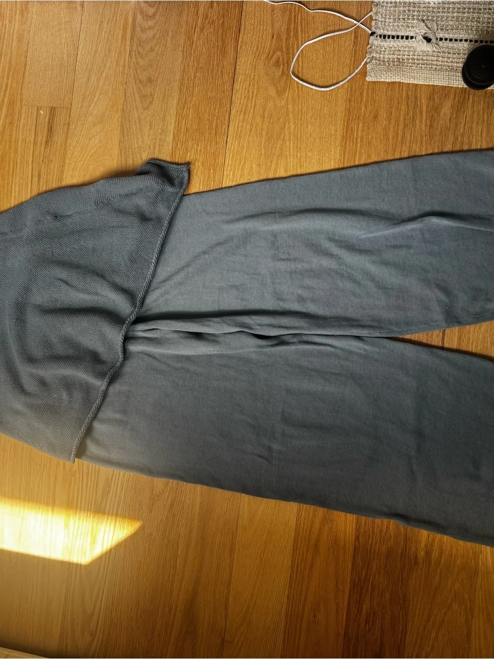Blue gray sweater set with asymmetrical tube top and pants
